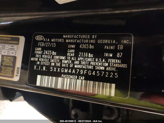 KIA Optima Lx 2015 5XXGM4A79FG457225 Image 9