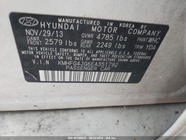 KMHFG4JG6EA351792 Hyundai Azera