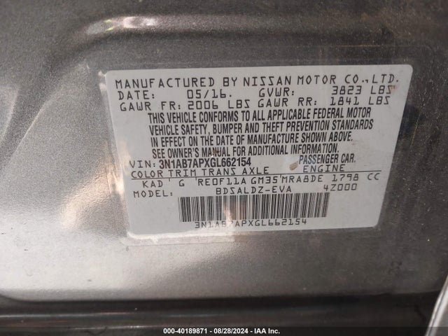 Nissan SENTRA SV 2016 3N1AB7APXGL662154 Image 9