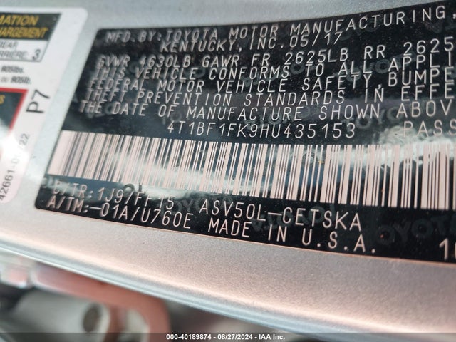 Toyota CAMRY SE 2017 4T1BF1FK9HU435153 Image 9
