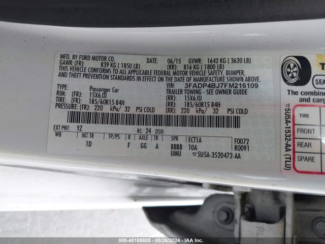 Ford FIESTA SE 2015 3FADP4BJ7FM216109 Image 9