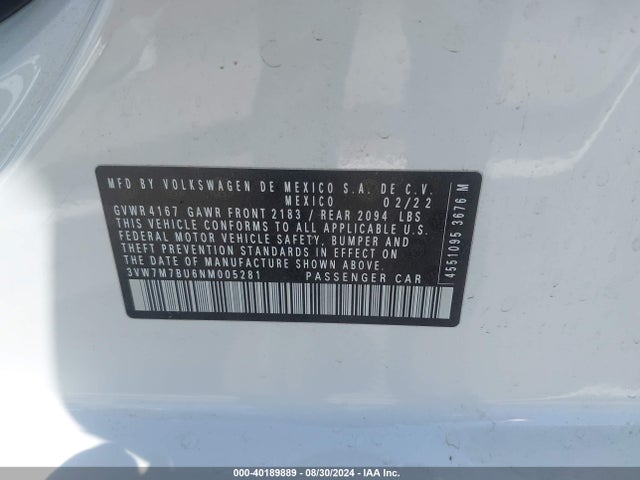 3VW7M7BU6NM005281 Volkswagen Jetta 1.5t Se