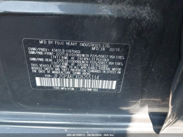 JF2GPAKCXG8255114 Subaru Crosstrek 2.0i Limited