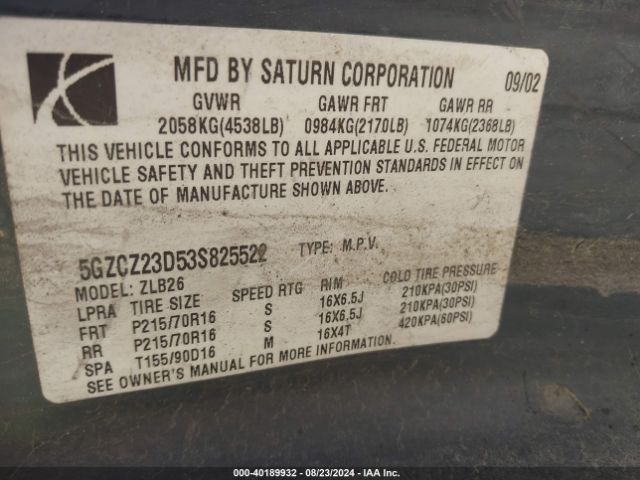 2003 SATURN VUE 5GZCZ23D53S825522 Photo 8