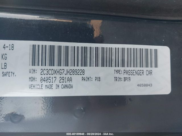 2C3CDXHG7JH289228 Dodge Charger Sxt Plus Rwd