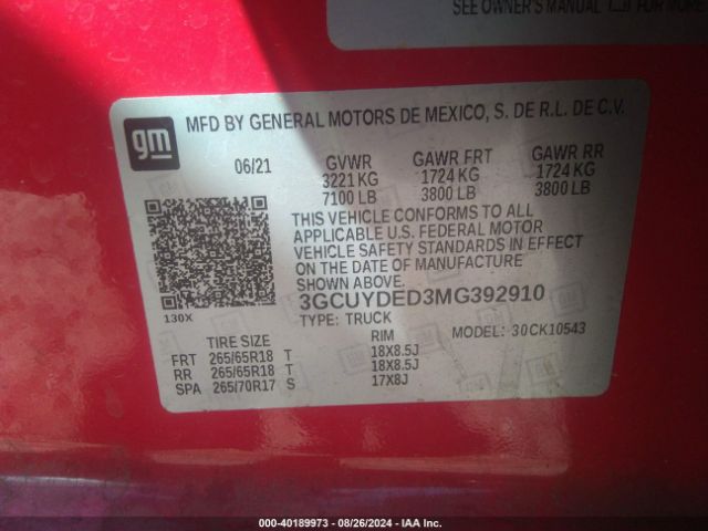 3GCUYDED3MG392910 Chevrolet Silverado 1500 4wd  Short Bed Lt