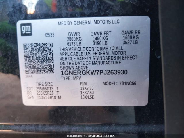 1GNERGKW7PJ263930 Chevrolet Traverse Fwd Lt Cloth
