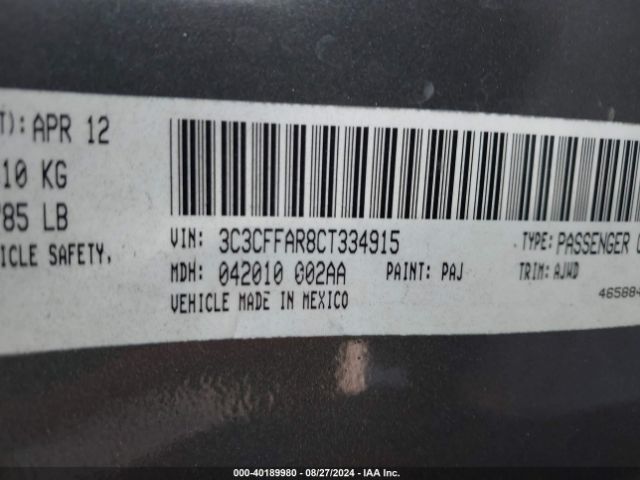 2012 FIAT 500 3C3CFFAR8CT334915 Photo 8