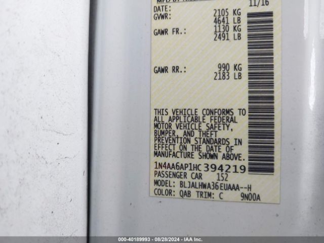 1N4AA6AP1HC394219 Nissan Maxima 3.5 Platinum