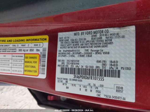 3FA6P0HD6FR101555 Ford FUSION SE