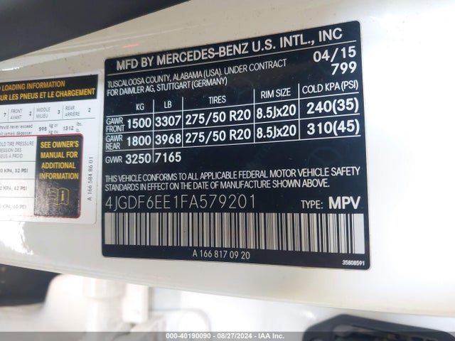 4JGDF6EE1FA579201 Mercedes-Benz Gl 450 4matic