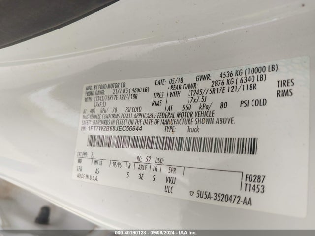 Ford F-250 Xl 2018 1FT7W2B68JEC56644 Image 9