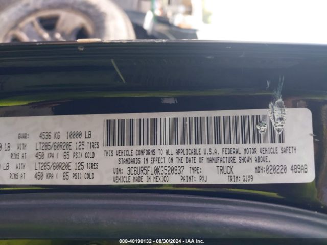 3C6UR5FL0KG520937 RAM 2500 Laramie  4x4 6'4 Box