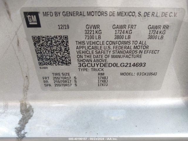 3GCUYDED0LG214693 Chevrolet Silverado 1500 4wd  Short Bed Lt