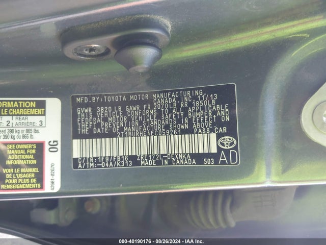 Toyota COROLLA LE 2014 2T1BURHE4EC059261 Image 9