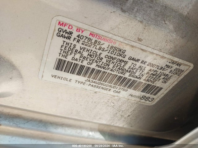 2009 MITSUBISHI LANCER JA3AU26U29U013769 Photo 8