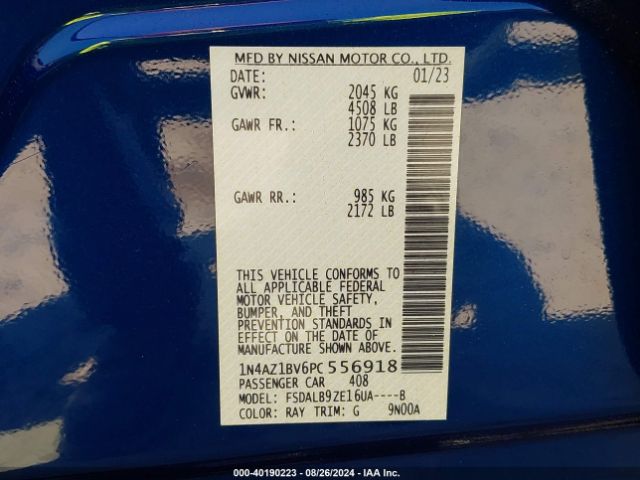 1N4AZ1BV6PC556918 Nissan Leaf S 40 Kwh