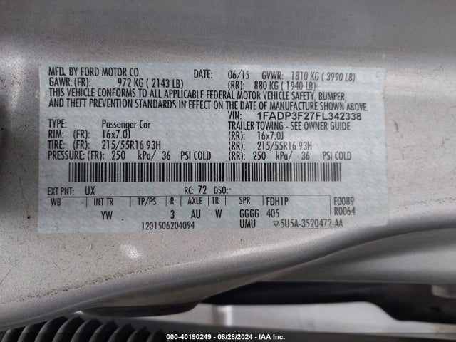 Ford FOCUS SE 2015 1FADP3F27FL342338 Image 9