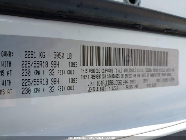 1C4PJLDB6LD561244 Jeep Cherokee Limited Fwd