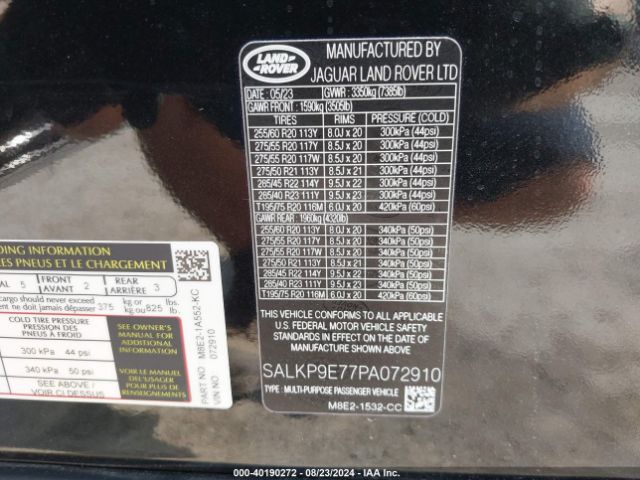 SALKP9E77PA072910 Land Rover Range Rover P530 Se