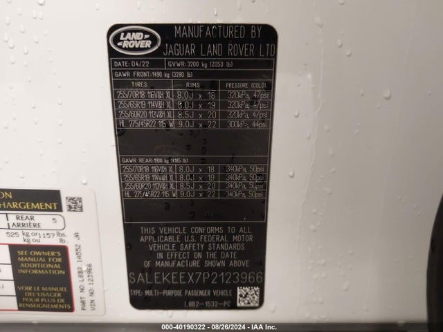 SALEKEEX7P2123966 Land Rover Defender 110 Standard