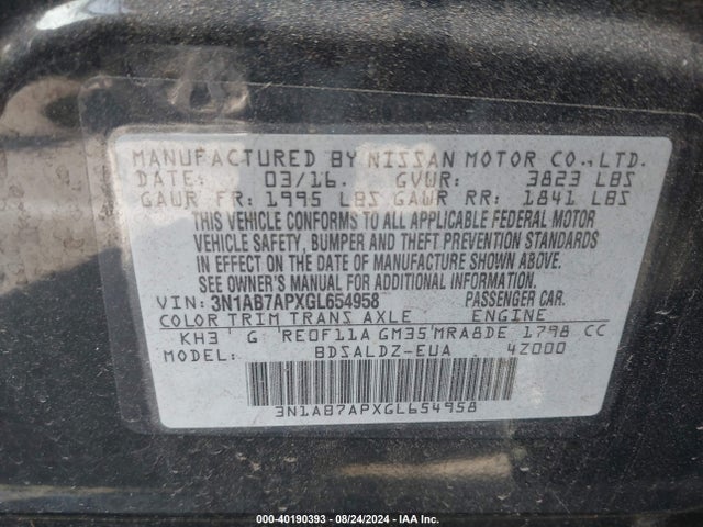 Nissan SENTRA SV 2016 3N1AB7APXGL654958 Image 9