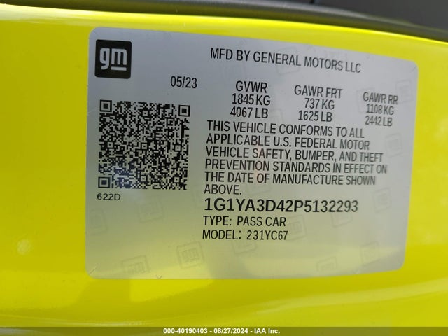 Chevrolet Corvette Stingray Rwd  1lt 2023 1G1YA3D42P5132293 Image 9