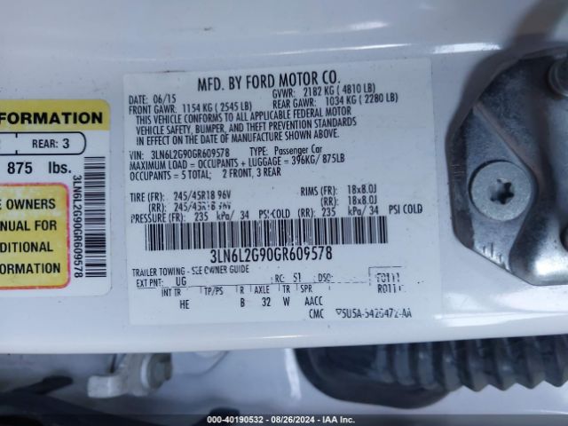 3LN6L2G90GR609578 Lincoln MKZ