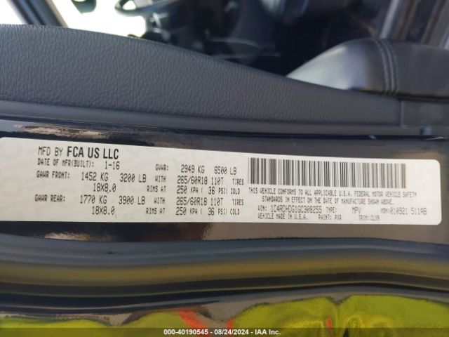 1C4RDHDG1GC308255 Dodge DURANGO LIMITED