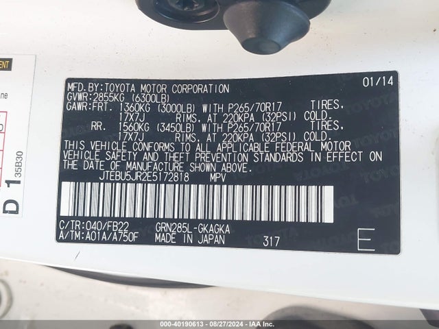 Toyota 4RUNNER SR5 2014 JTEBU5JR2E5172818 Image 9