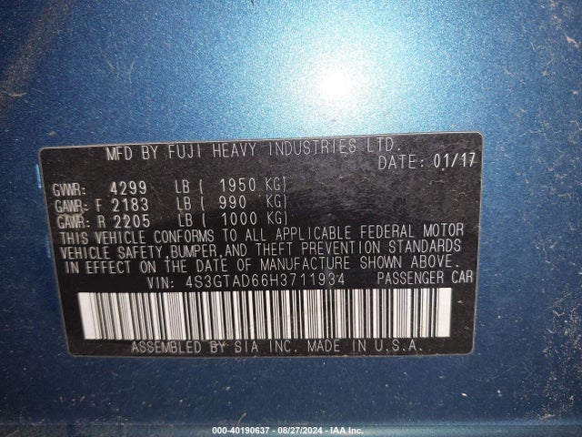Subaru Impreza 2.0i Premium 2017 4S3GTAD66H3711934 Image 9