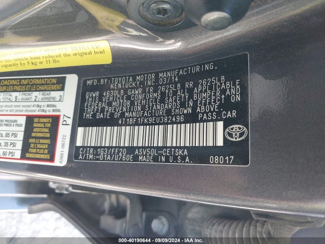 Toyota CAMRY SE 2014 4T1BF1FK9EU382496 Image 9
