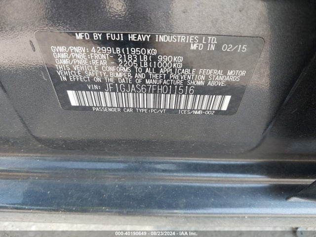 JF1GJAS67FH011516 Subaru Impreza 2.0i Limited