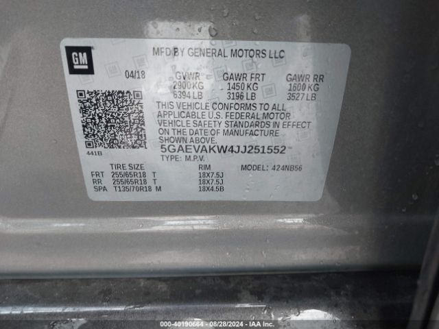5GAEVAKW4JJ251552 Buick Enclave Essence