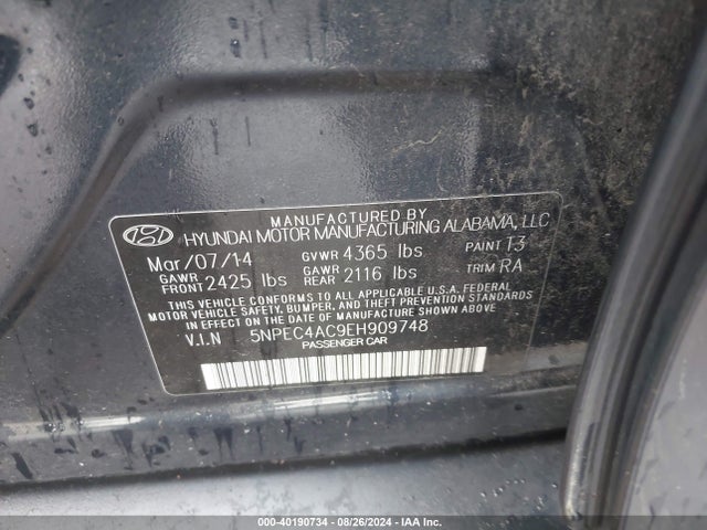 Hyundai SONATA SE 2014 5NPEC4AC9EH909748 Image 9