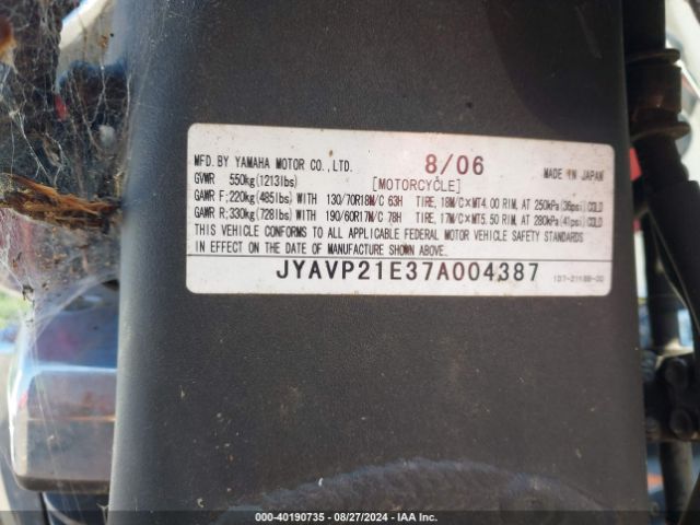 2007 YAMAHA XV1900 JYAVP21E37A004387 Photo 9