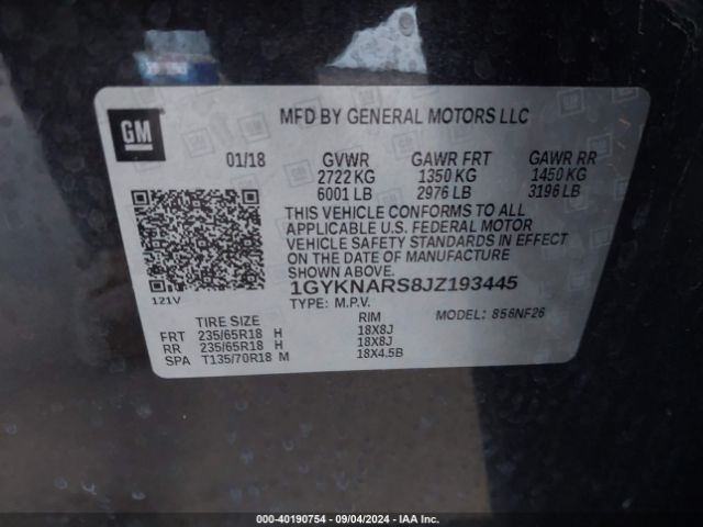 1GYKNARS8JZ193445 Cadillac Xt5 Standard