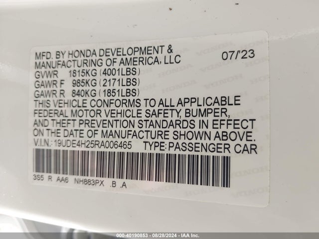19UDE4H25RA006465 Acura Integra