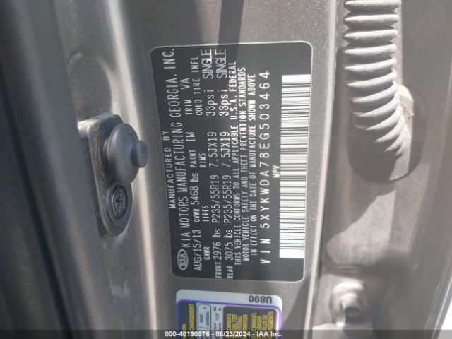 5XYKWDA78EG503464 KIA Sorento Limited V6