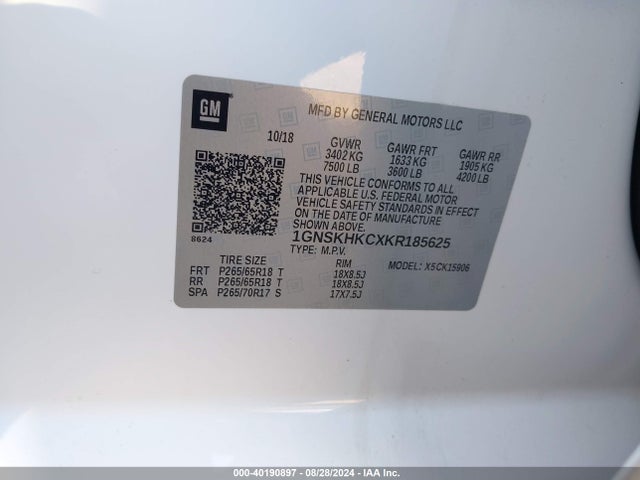 Chevrolet Suburban Lt 2019 1GNSKHKCXKR185625 Image 9
