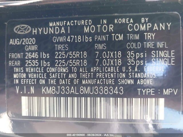 Hyundai TUCSON SEL 2021 KM8J33AL8MU338343 Image 9