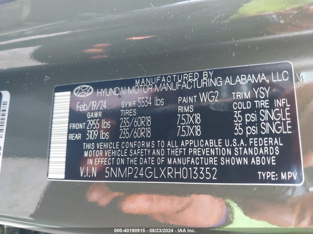 Hyundai Santa Fe Sel 2024 5NMP24GLXRH013352 Image 9