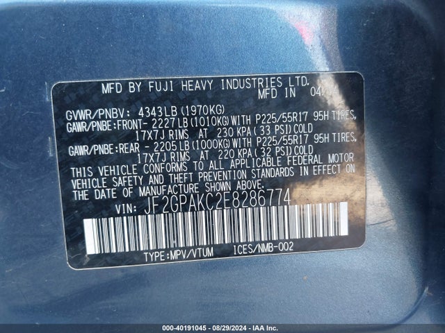 Subaru Xv Crosstrek 2.0i Limited 2014 JF2GPAKC2E8286774 Image 9