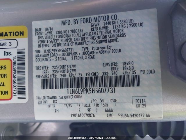 1LN6L9PK5H5607731 Lincoln Continental Premiere