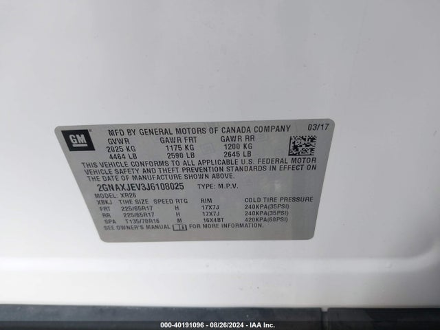 Chevrolet EQUINOX LT 2018 2GNAXJEV3J6108025 Image 9