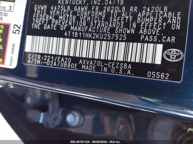 Toyota CAMRY SE 2019 4T1B11HK2KU257525 Image 9