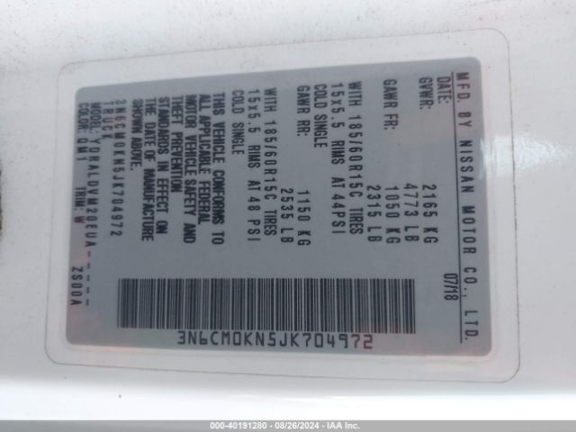 3N6CM0KN5JK704972 Nissan Nv200 S