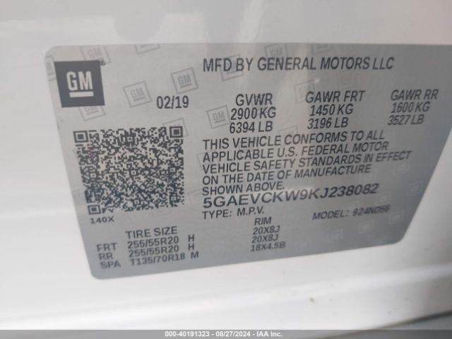 5GAEVCKW9KJ238082 Buick Enclave Awd Avenir