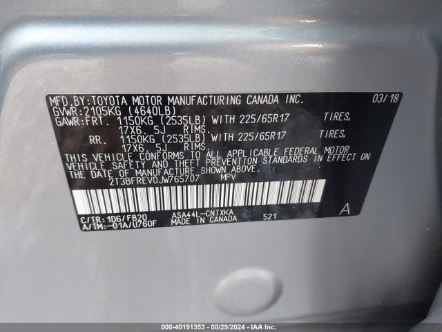 Toyota RAV4 LE 2018 2T3BFREV0JW765707 Image 9