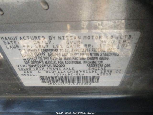 3N1CE2CP3JL352323 Nissan Versa Note Sv